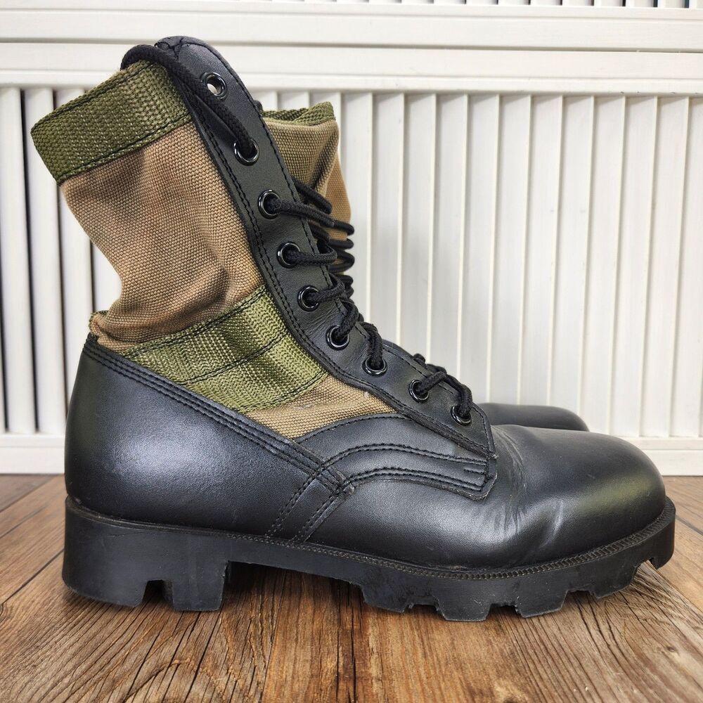 Rothco Jungle Boots Mens Size 8W Wide Green Canvas Black Leather Combat Military